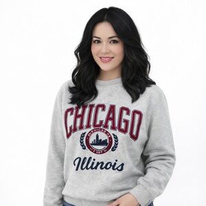 Hollister Chicago Illinois Graphic Crewneck Sweatshirt XS Gray Relaxed Fit